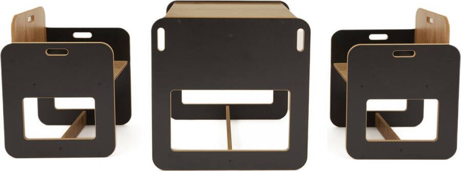 Minera Eethoeken set kinderen Montessori Kinderstoel Kindertafel en 2 Stoeltjes Montessori Kindertafel Peuters tafel Speeltafel voor Kinderen Activiteiten Tafel Zitgroep Zwarte kindertafel set voor 1 tm 5 jaar Dove 2 Kindermeubels - Foto 2