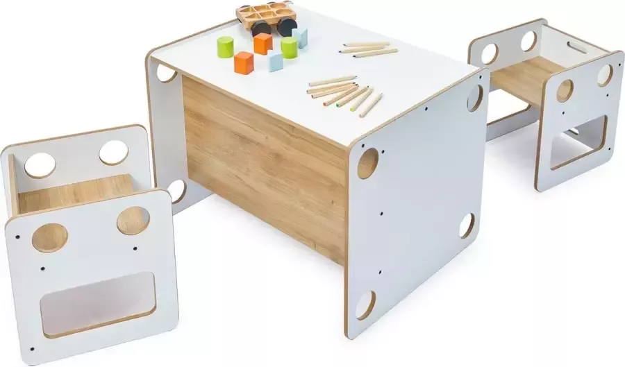 Minera Luxe Goldfinch Montessori Kinderbureau Multifunctie set Kindertafel 2 Stoelen Montessori Kindertafel Peuters tafel Speeltafel voor Kinderen Activiteiten Tafel Zitgroep