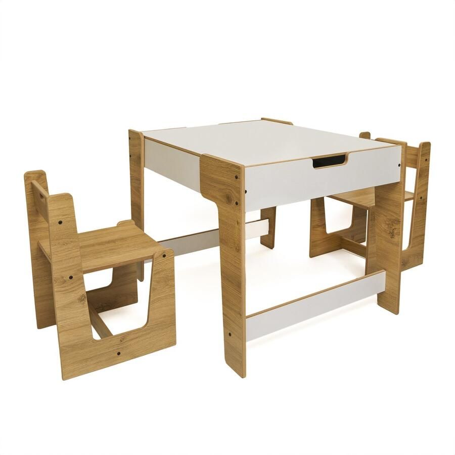 Minera Speeltafel kinderbureau Speeltafel met opbergruimte Montessori kindertafel en stoeltjes Kindertafel met opbergruimte Peuters tafel Kinder speeltafel Activiteiten tafel Mooie baby kado Anka 2 stoeltjes met opbergruimte