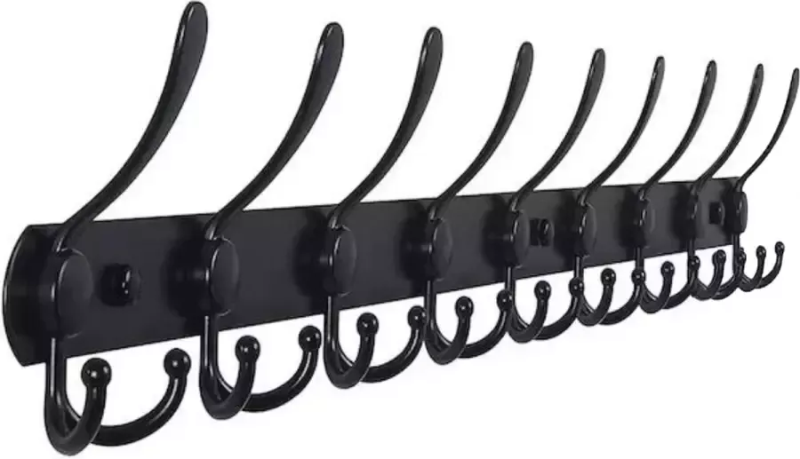 Minismus Kapstok 58 CM Zwart RVS Wandkapstok met 21 Ophanghaken voor aan de muur Kapstokken met Zwarte Wandhaken Inclusief bevestigingsmateriaal