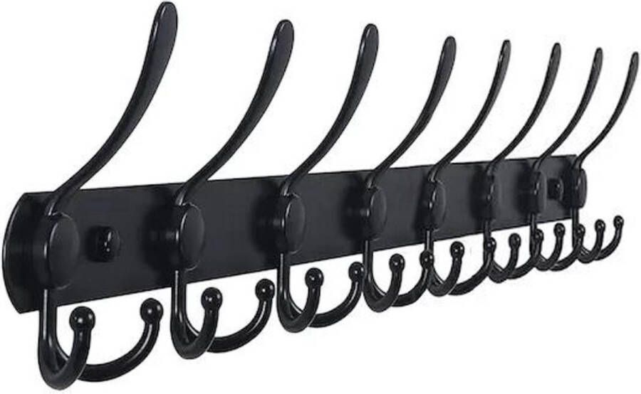 Minismus Kapstok 70 CM Zwart RVS Wandkapstok met 24 Ophanghaken voor aan de muur Kapstokken met Zwarte Wandhaken Inclusief bevestigingsmateriaal