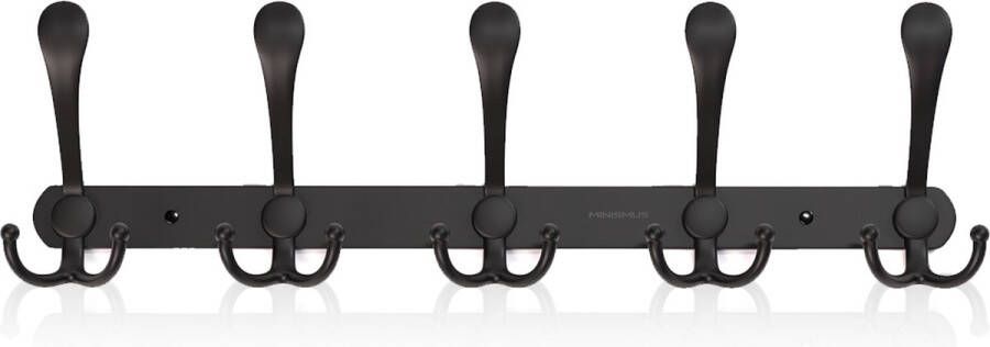 Minismus Kapstok 40 CM Zwart RVS Wandkapstok met 15 Ophanghaken voor aan de muur Kapstokken met Zwarte Wandhaken Inclusief bevestigingsmateriaal