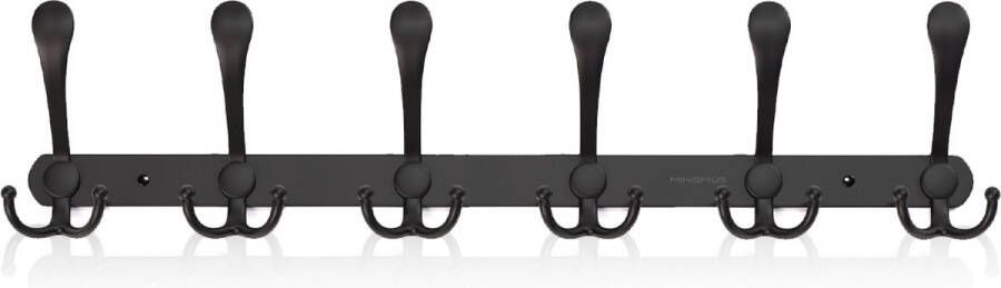 Minismus Kapstok Wandkapstok voor aan de muur met 18 Zwarte RVS Haken Kledinghanger Kapstokhaken Hangend Kledingrek Wandrek Inclusief Bevestigingsmateriaal en Zwarte Wandhaken Ideaal voor Keuken Hal en Slaapkamer