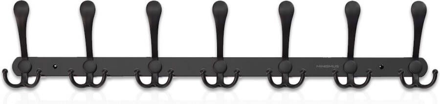 Minismus Kapstok 58 CM Zwart RVS Wandkapstok met 21 Ophanghaken voor aan de muur Kapstokken met Zwarte Wandhaken Inclusief bevestigingsmateriaal