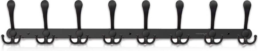 Minismus Kapstok 70 CM Zwart RVS Wandkapstok met 24 Ophanghaken voor aan de muur Kapstokken met Zwarte Wandhaken Inclusief bevestigingsmateriaal