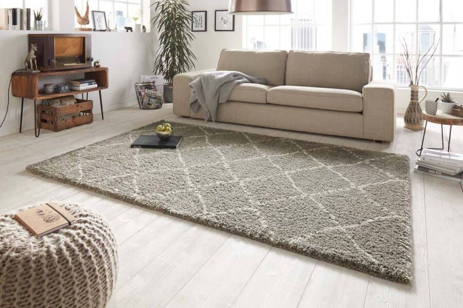 Mint rugs Hoogpolig vloerkleed geruit Allure grijs crème 160x230 cm