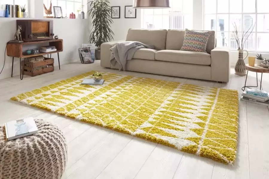 Mint rugs Hoogpolig vloerkleed Inspire geel crème 80x150 cm