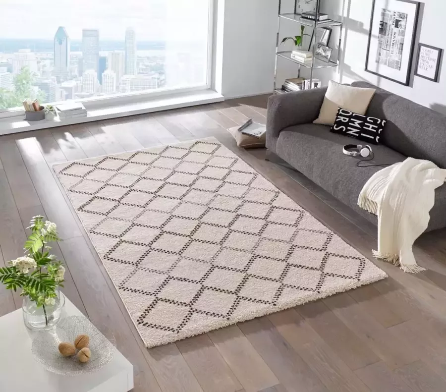 Mint rugs Hoogpolig Vloerkleed Nouveau crème bruin 160x230 cm