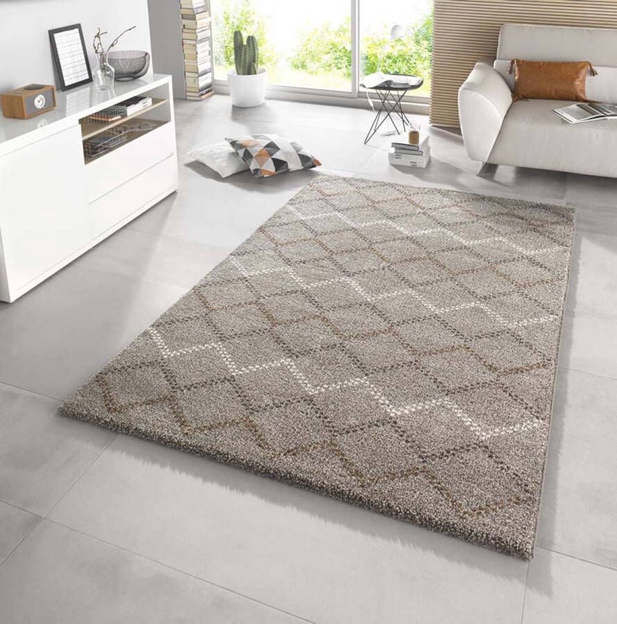 Mint rugs Hoogpolig Vloerkleed Nouveau taupe bruin 200x290 cm