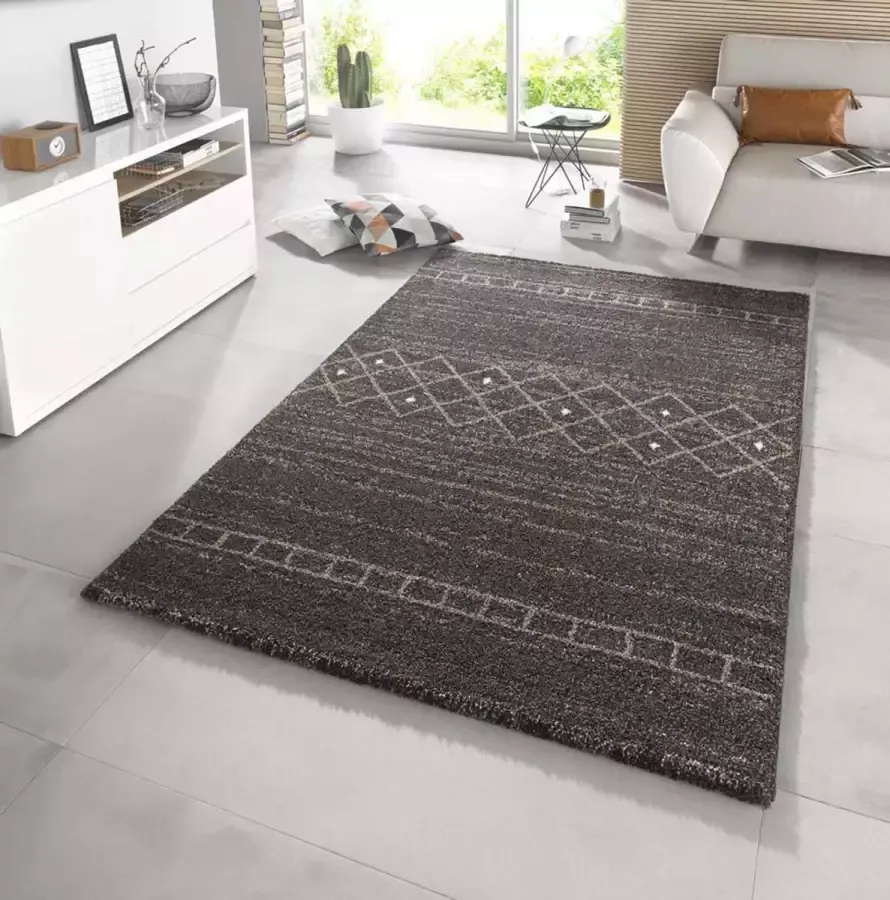 Mint rugs Hoogpolig vloerkleed Shade bruin grijs 80x150 cm