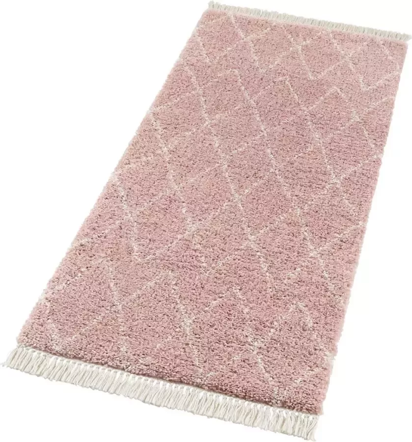 Mint rugs Hoogpolig vloerkleed Jade roze crème 120x170 cm