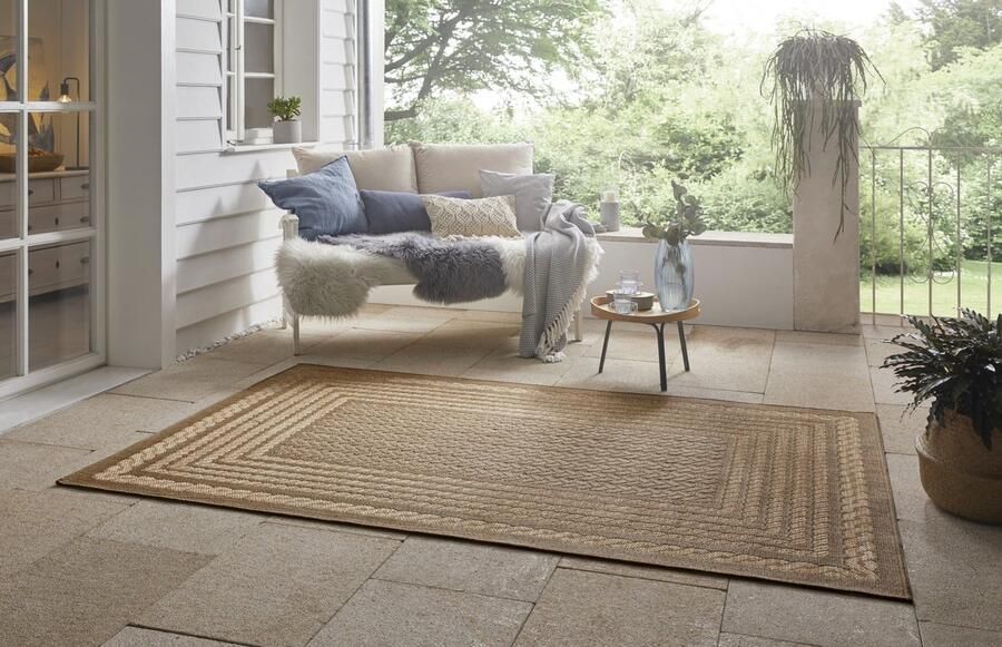 Mint rugs Flycarpets Jute look vloerkleed Binnen en buitenkleed Limonera Kader Beige Bruin 200x290 cm