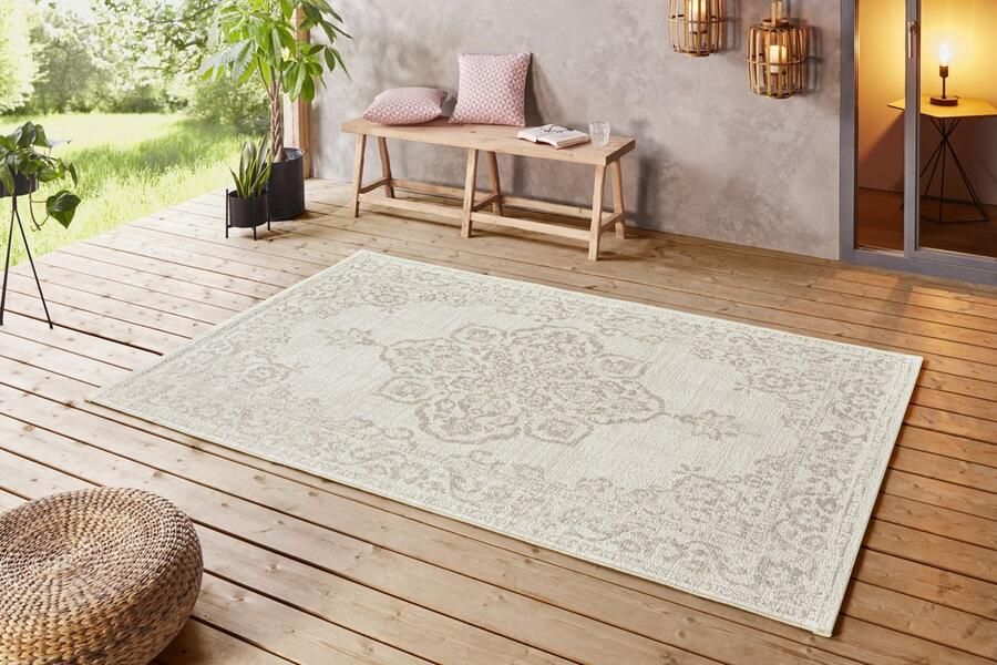 Mint rugs Flycarpets Laagpolig Vintage vloerkleed Tilos Binnen en buitenkleed Beige 200x290 cm
