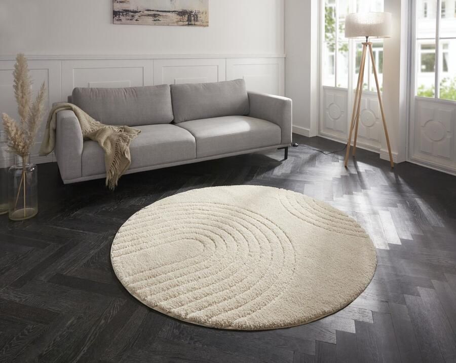 Mint rugs Flycarpets Rond Vloerkleed Japandi Design Creme 160cm Ø 160cm rond Ø