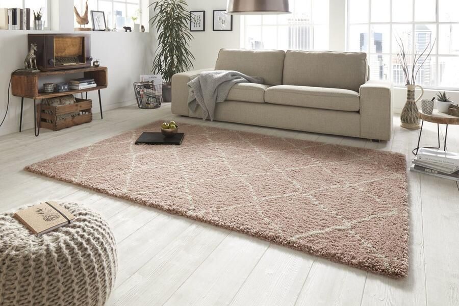 Mint rugs Rond hoogpolig vloerkleed Allure roze crème 120 cm rond
