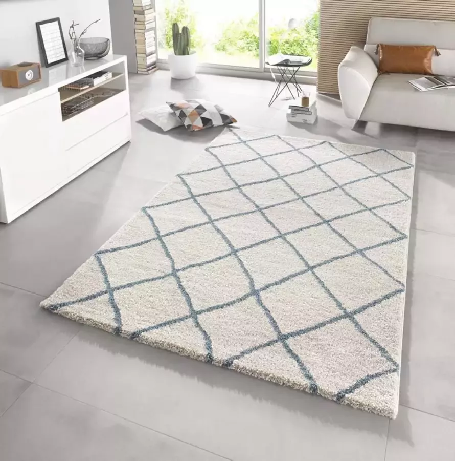 Mint rugs Modern design vloerkleed ruiten Diva crème blauw 200x290 cm
