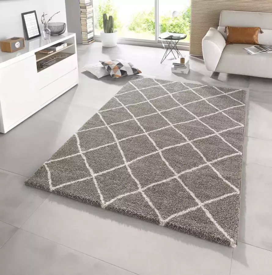 Mint rugs Modern design vloerkleed ruiten Diva taupe crème 120x170 cm