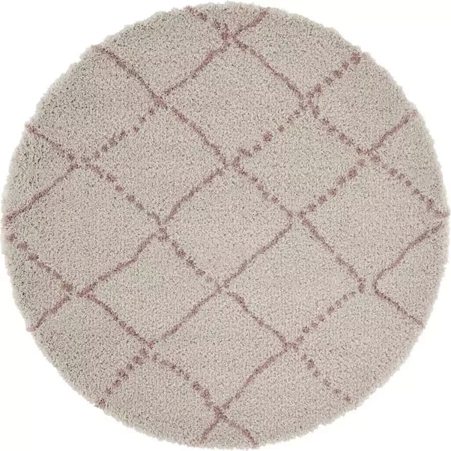 Mint rugs Rond hoogpolig vloerkleed Allure crème roze 120 cm rond