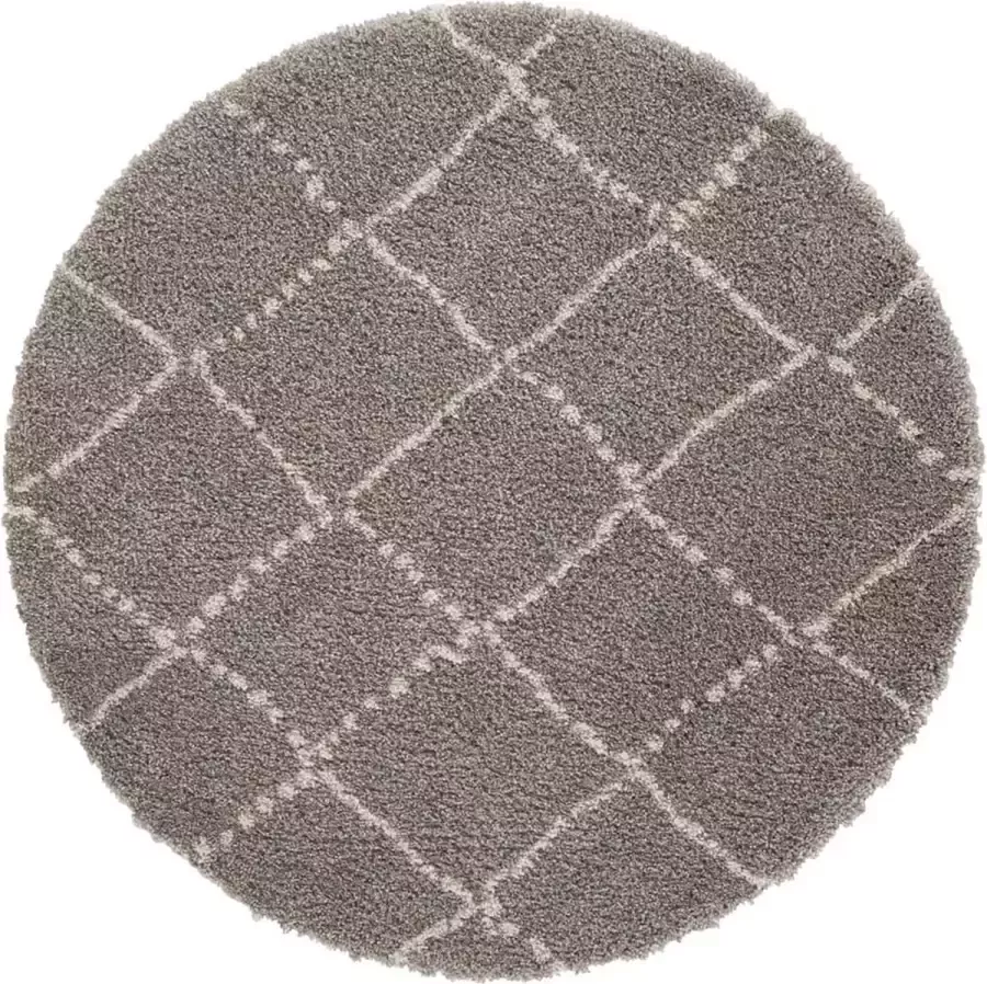 Mint rugs Rond hoogpolig vloerkleed Allure grijs crème 120 cm rond