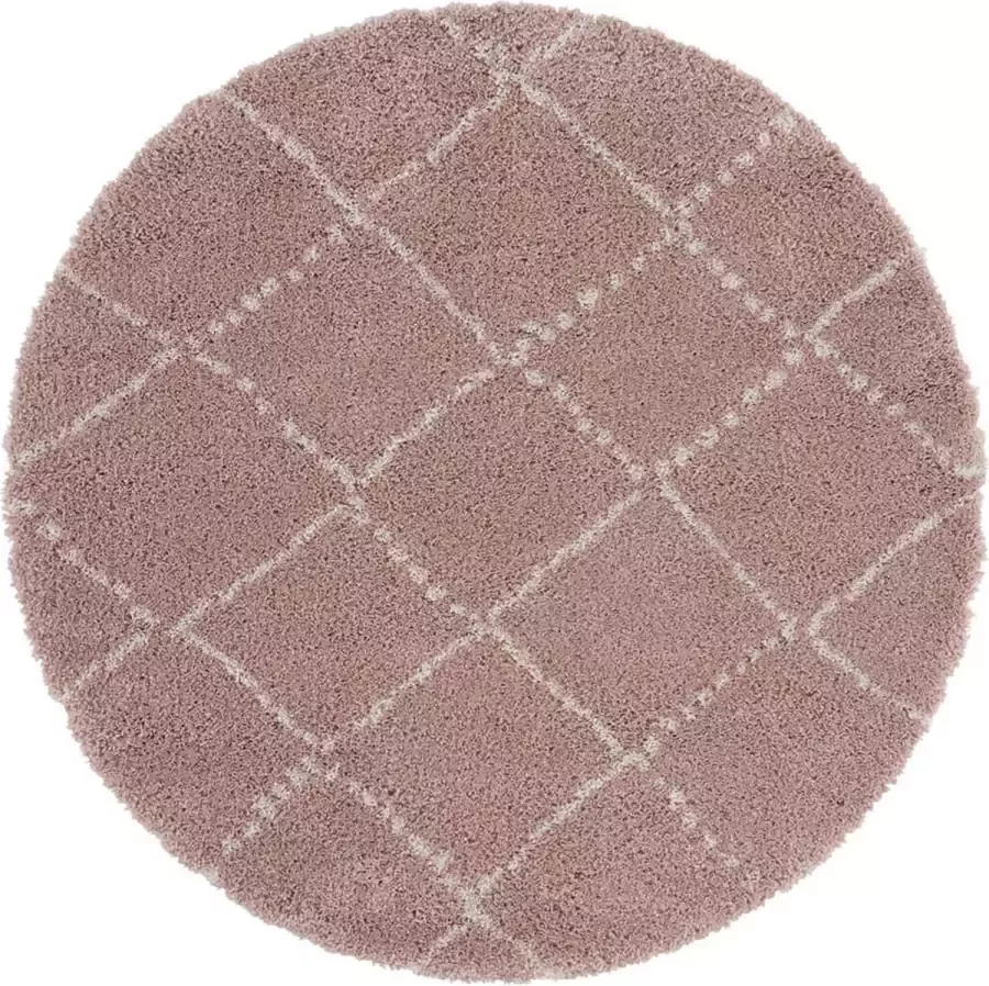 Mint rugs Rond hoogpolig vloerkleed Allure roze crème 160 cm rond