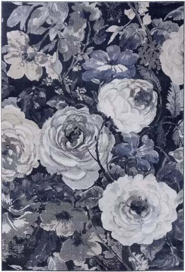 Mint rugs Soft short pile Tapijt Peony in floral Design Grijs Blauw