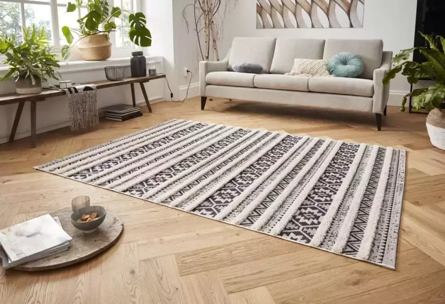 Mint rugs Vloerkleed 3D effect Sebou crème zwart 80x150 cm