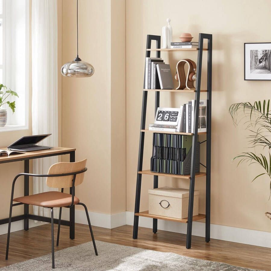 MIRA home Boekenkast Industrieel 5 Planken Honing bruin 56x34x172