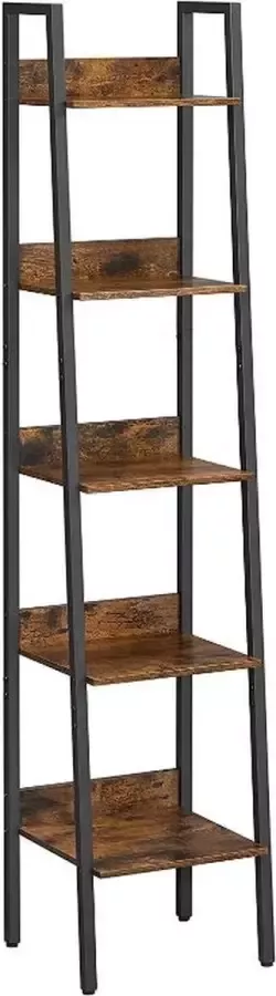 MIRA home boekenkast Ladder plank met 5 planken Hout Bruin Zwart 33.8x30x170