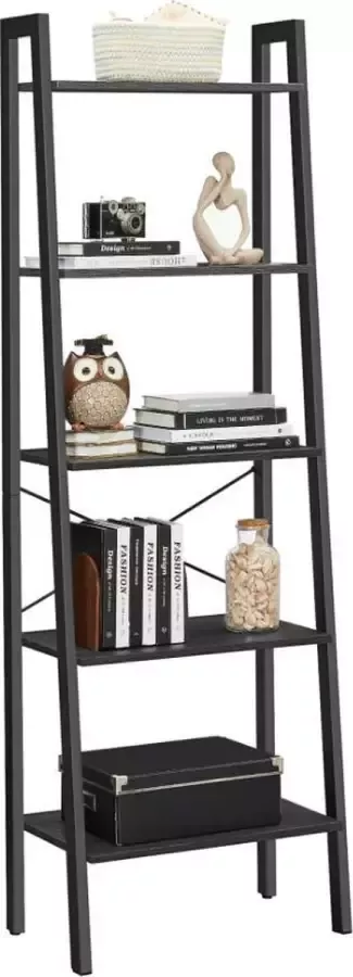 MIRA home Boekenkast met 5 planken Boekenrek Industrieel Hout Metaal Zwart 34x56x172 - Foto 2