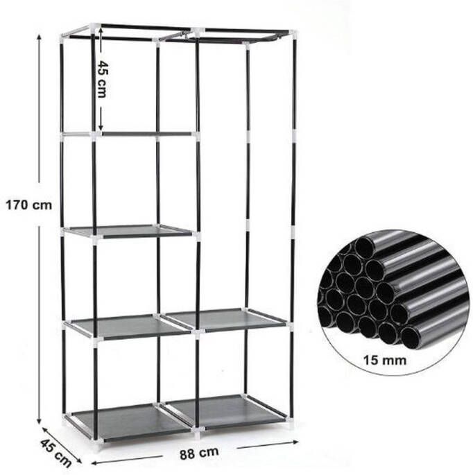 MIRA home Kledingkast – Ruimtebesparende Kast – Basic – Stof – Grijs – 88x45x160