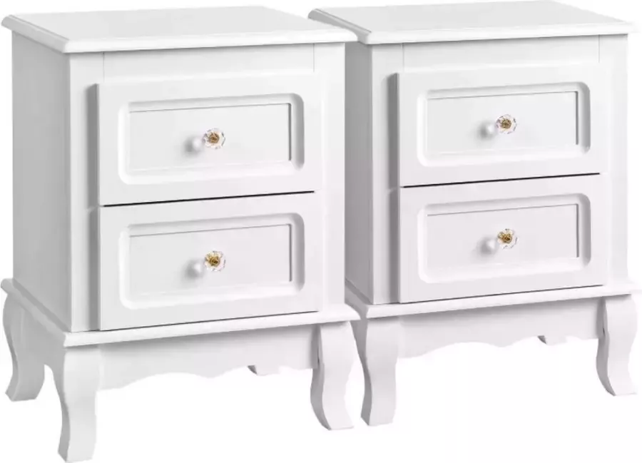 MIRA home Nachtkastjes – Bijzettafeltjes – Barok – Hout – Wit 38.5x30.5x52.5