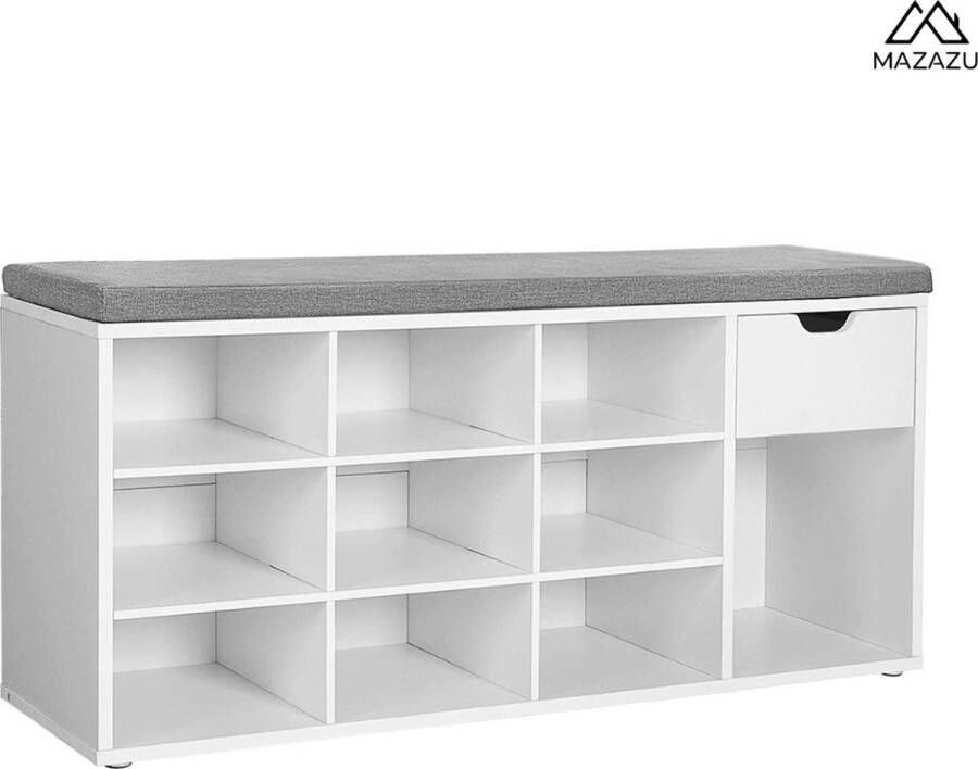 MAZAZU MIRA Home Schoenenbank Schoenenopberger Halbank Schoenenrek Wit Hout 104x30x48cm