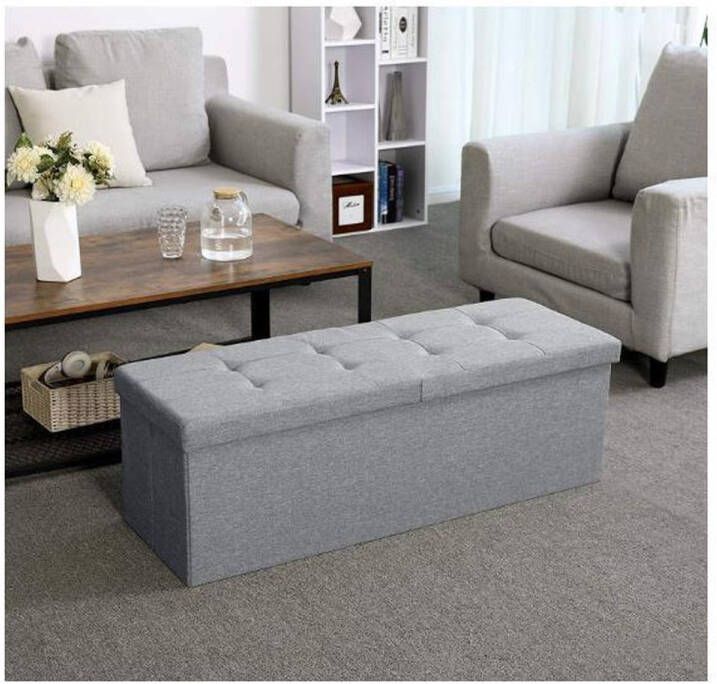 MIRA home Voetenbankje – Opbergbox – Modern – Linnen – Grijs – 110x38x38