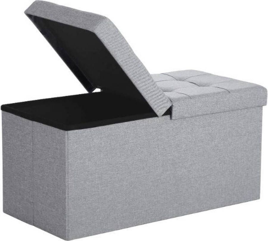 MIRA home Voetenbankje – Opbergbox – Modern – Linnen – Grijs – 76x38x38