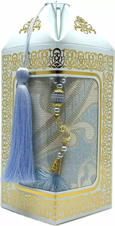 Mirac Geschenkset Bade met een gebedskleed en een parel tasbih in een luxe kartonnen box blauw