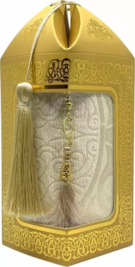 Mirac Geschenkset Bade met een gebedskleed en een parel tasbih in een luxe kartonnen box goud
