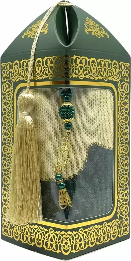 Mirac Geschenkset Bade met een gebedskleed en een parel tasbih in een luxe kartonnen box groen