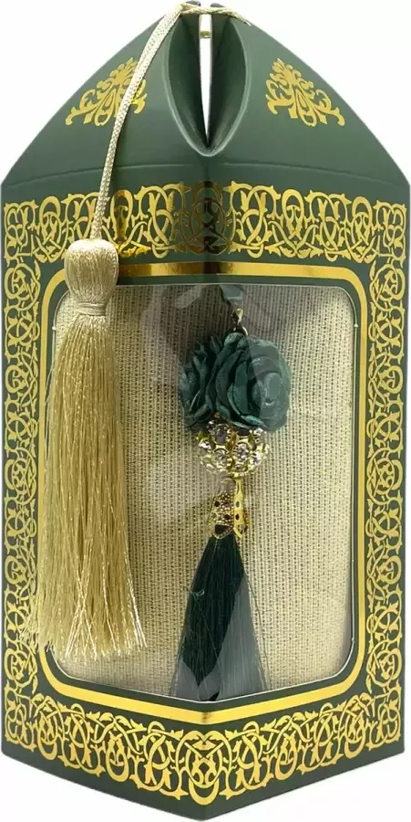 Mirac Geschenkset Bade met een gebedskleed en een parel tasbih in een luxe kartonnen box groen