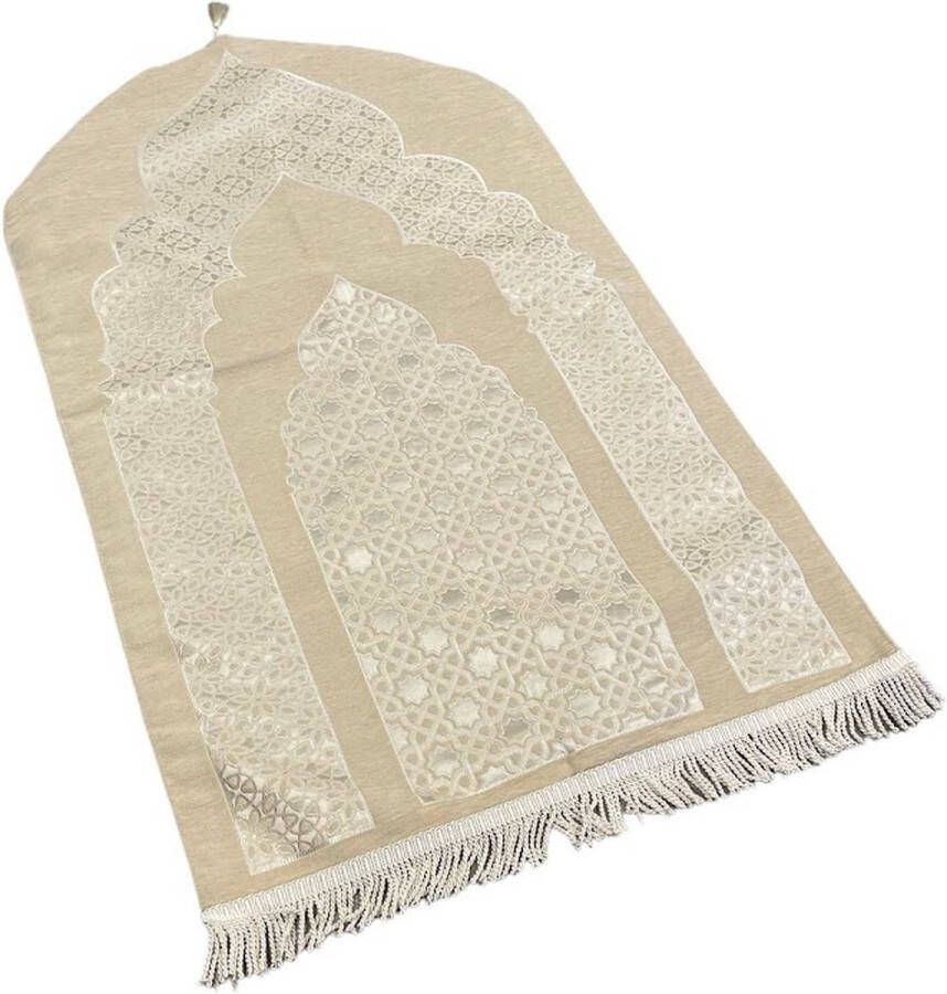 Mirac Luxe Gebedskleed Chenille met motief Creme