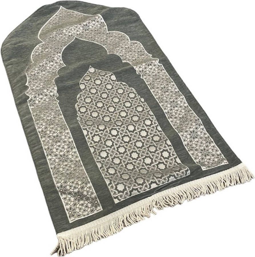 Mirac Luxe Gebedskleed Chenille met motief Grijs