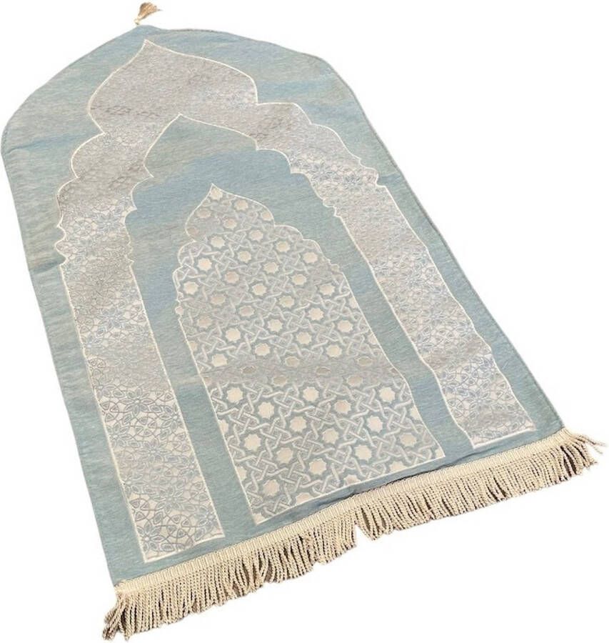 Mirac Luxe Gebedskleed Chenille met motief Licht Blauw