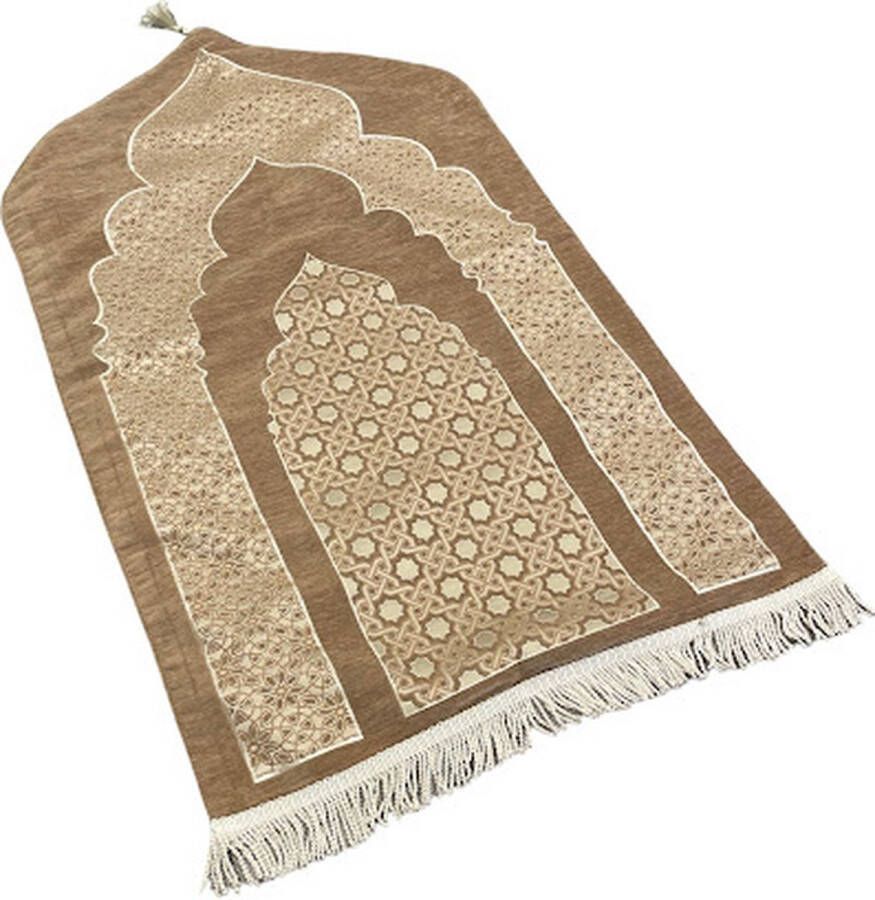 Mirac Luxe Gebedskleed Chenille met motief Licht Bruin