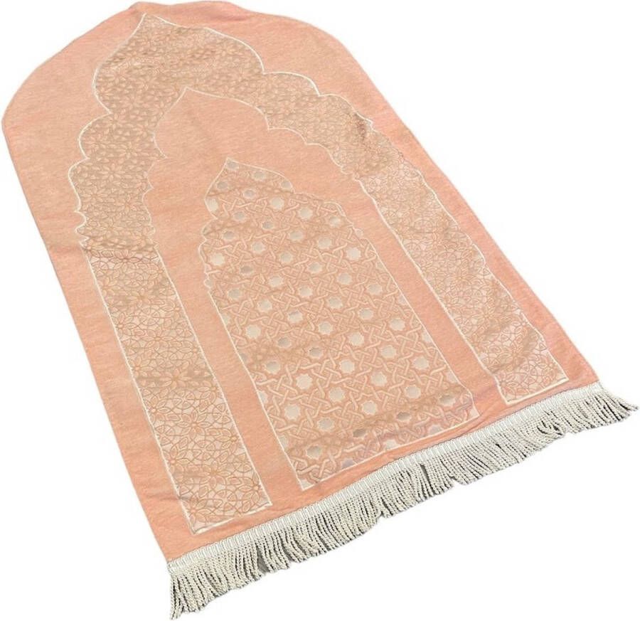 Mirac Luxe Gebedskleed Chenille met motief Zalm kleur