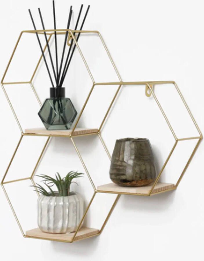 MIRO. MIRO Wandrek Zeshoek Wanddecoratie Industrieel Woonkamer Kantoor Driedubbel Goud