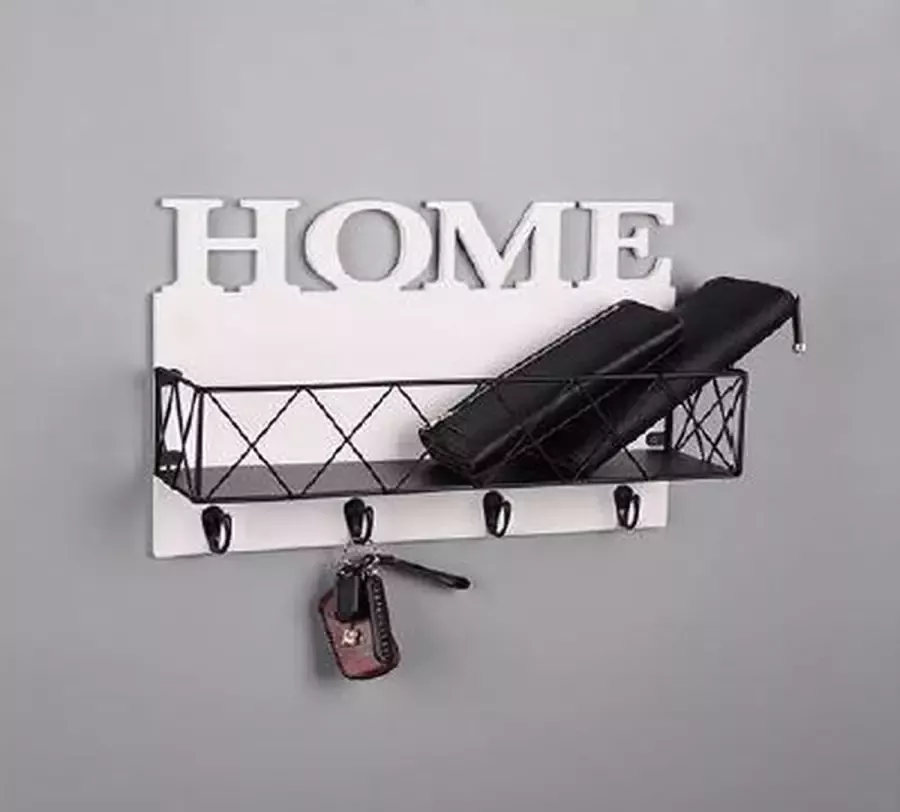 Mirrors and More MenM Home Kapstok MALIN Wit met zwarte mand en haken