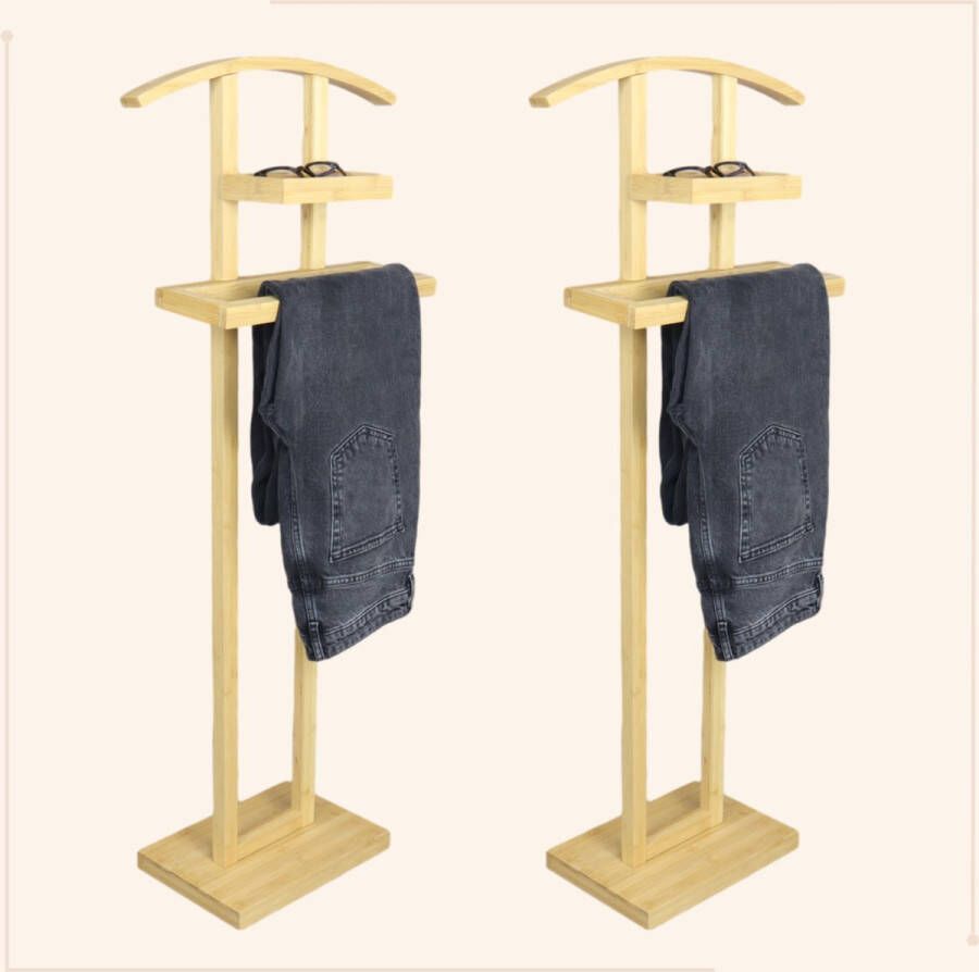 MISOU Dressboy Kledingstandaard Kledinghouder 2 Stuks Kledingbutler Kledingrek Hout 114 cm Bamboe