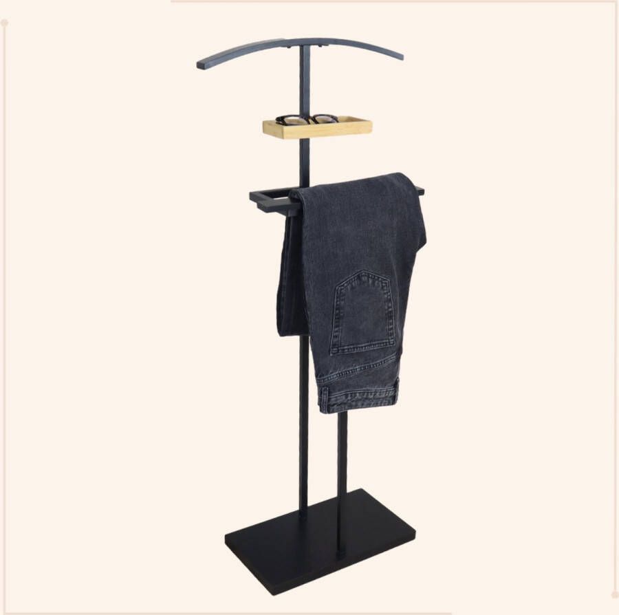 MISOU Dressboy Kledingstandaard Kledinghouder Kledingbutler Zwart 114 cm Bamboe en metaal