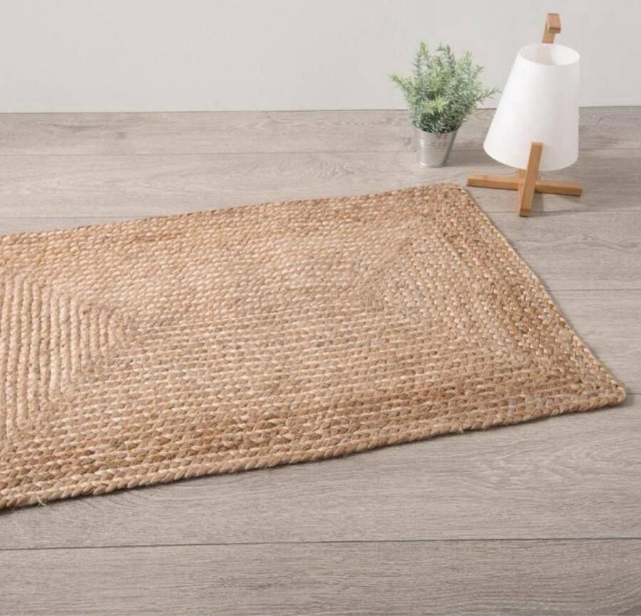 MISOU Jute Vloerkleed Rechthoek Gewoven Vintage Beige 60 x 90 cm