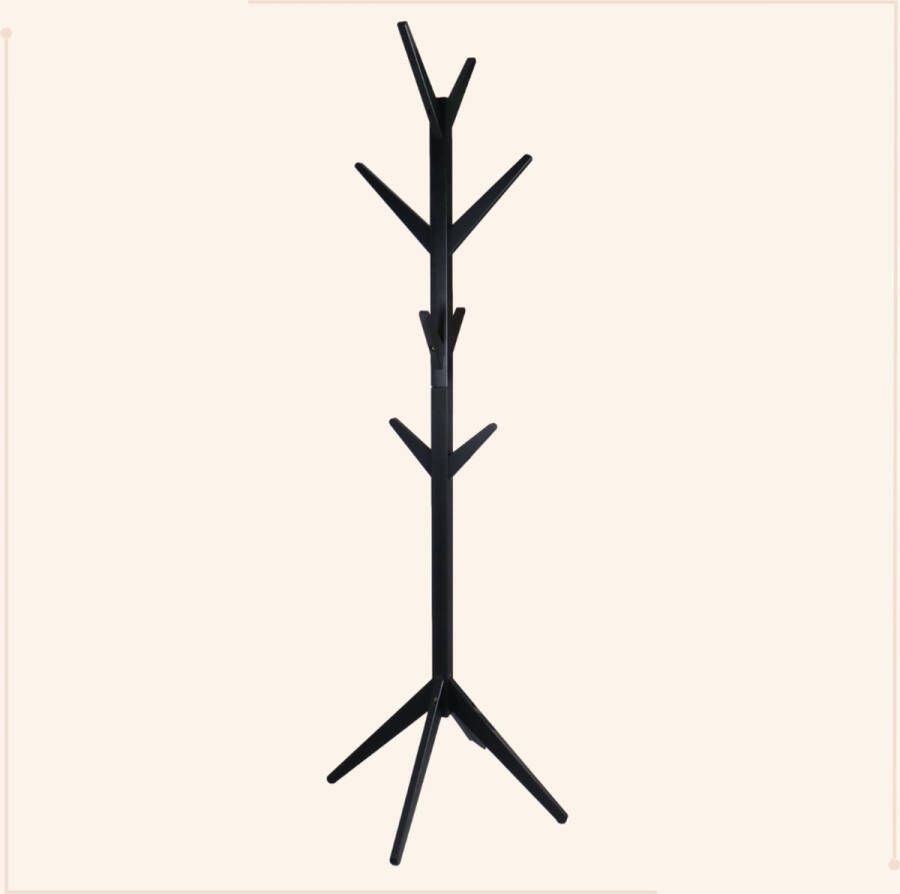 MISOU Kapstok Staand 8 Haken Zwart Hout -173 cm