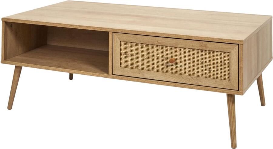 MISOU Bali Koffietafel Salontafel Woonkamer Rechthoekige Tafel Rotan Hout met Opbergruimte